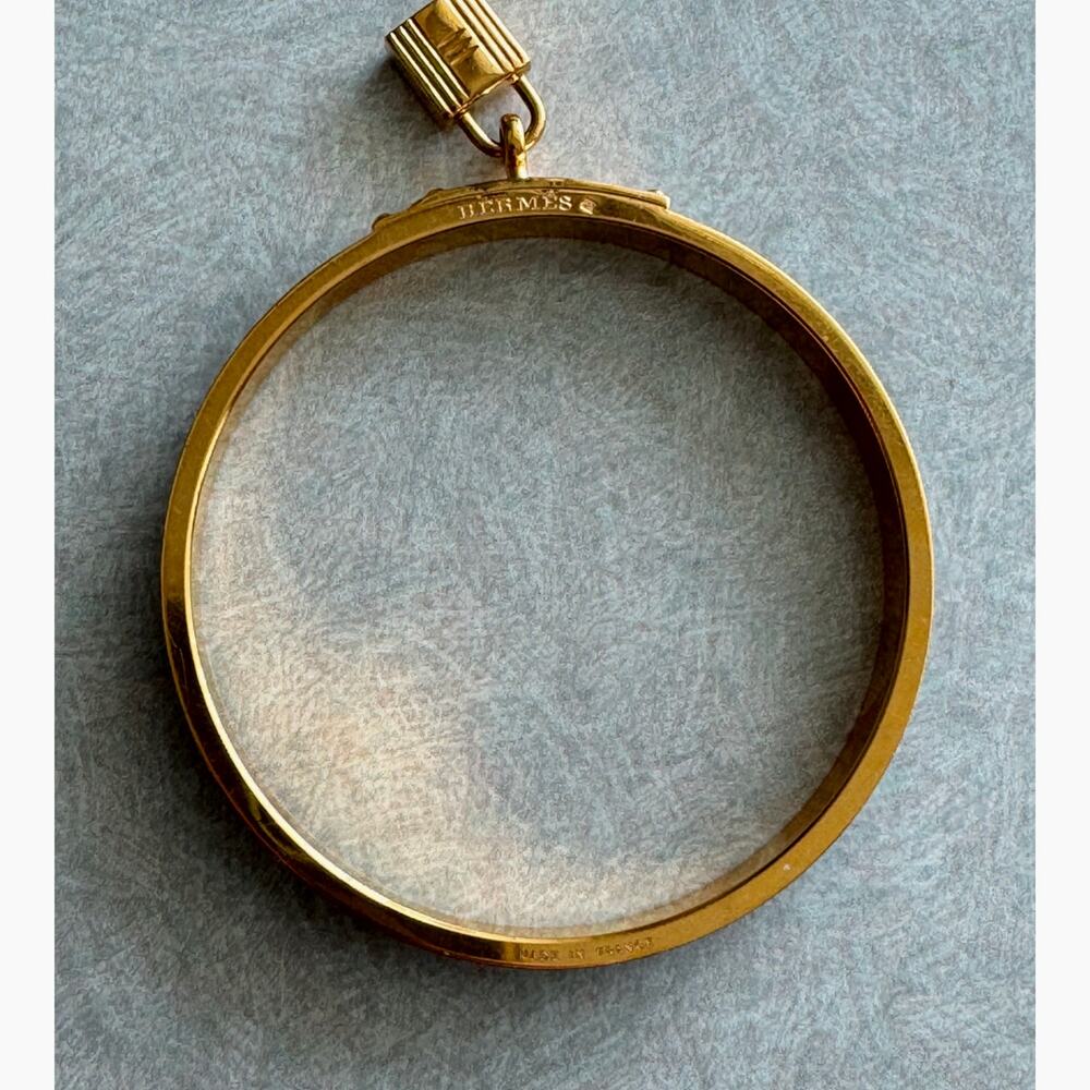 Hermes Kelly Padlock Blue Exotic Leather and Gold Plated Bangle Bracelet 7.5" - Picture 3 of 6